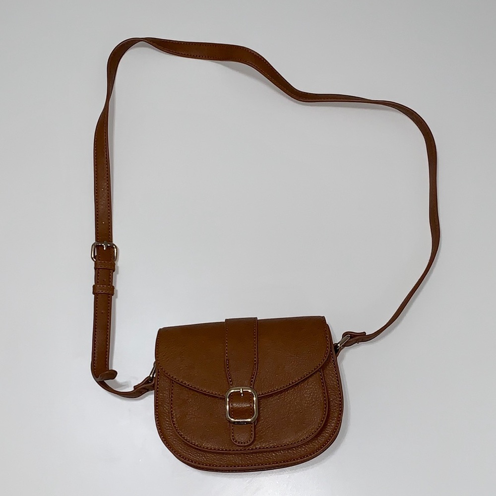 Faux Leather Tan Mini-Bag with Cross Body Strap